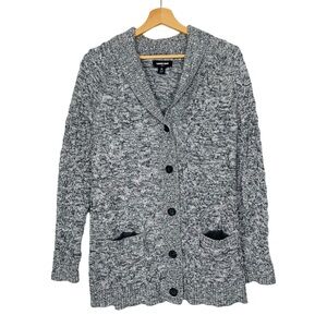 Lands' End Gray Cotton Blend Cable Shawl Cardigan Sweater Size Medium